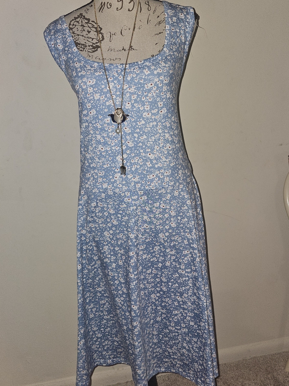Blue Floral Square-Neck A-Line Women's Dress